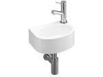 Lave-mains pour WC, suspendu semi-arrondi, parfait pour les espaces restreints, Largeur 27,5 cm, Profondeur 19,5 cm, Hauteur 12 cm, résine minéral, Livraison 5-7 jours OFFERTE.